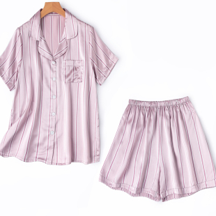 五分裤 衬衫 家居服睡衣女 21姆米真丝素绉缎休闲短袖 粉嫩睡衣套装