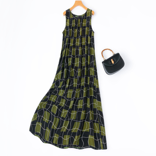 宽松连衣裙 轻松度假风真丝双绉圆领无袖 加长款 艺术DA牌感色调