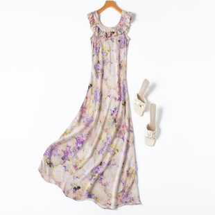 真丝斜裁无袖 可两穿 度假风连衣裙 显高显瘦女神范 1.4米裙长