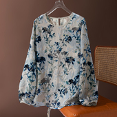 宽松上衣微透 圆领灯笼袖 鎏金盛宴 奢华金线丝绒烂花真丝衬衫