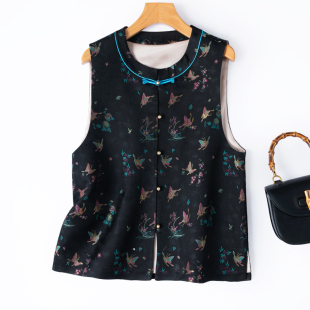 桑蚕丝背心女款 国风款 马甲 真丝宋锦新中式 新 黑金蝴蝶