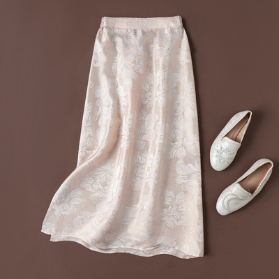 “牡丹”奢品桑蚕丝金通正绢半裙