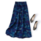 静谧深蓝调树叶印花 真丝花罗香云纱松紧腰半身裙桶裙开叉包臀裙