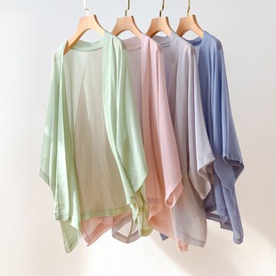 开衫 桑蚕丝真丝遮阳防晒衣空调衫 披肩外套 宽松蝙蝠袖 汉服中式