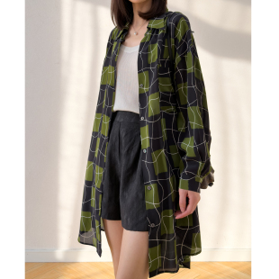 连衣裙中长款 外套女春夏衬衫 防晒衬衣蚕丝 真丝双绉尖领长袖 显瘦