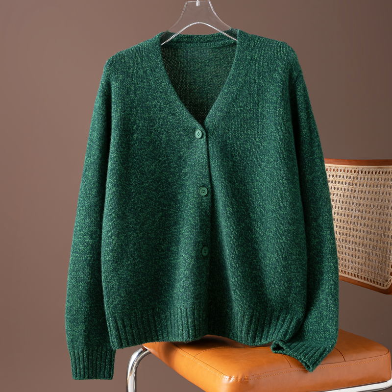 森系毛衣纯羊毛V领软糯针织开衫