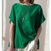 及简风 女 宽松一字领T恤连袖 19姆米真丝弹力双乔缎两片式 蝙蝠袖