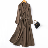 稀缺桑蚕丝 肌理干丝翻领宽松长风衣真丝长外套女春 桑锦绸砂洗