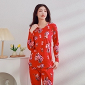 华伦琪纳女新疆棉内衣套活性印花加肥纯棉秋衣套打底线衣线裤 2209