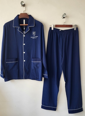 柔尚睡衣男士套装春秋新款刺绣对襟华尔缎面料长袖家居服211801