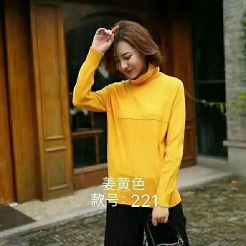 秋渔女高领针织打底衫秋冬长袖洋气内搭宽松堆堆领上衣可外穿221
