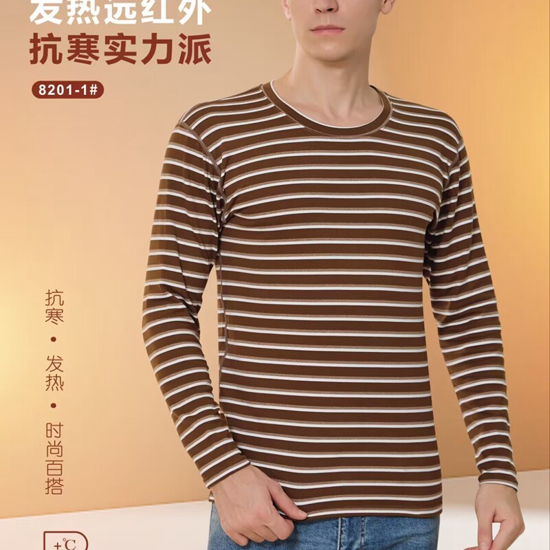 男士加绒德绒圆领条纹青年秋天