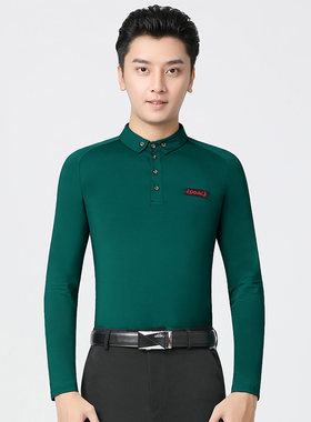 丹宝罗旗舰店男士舞蹈练功服斜肩帅气衬衣领长袖拉丁舞服秋季新款