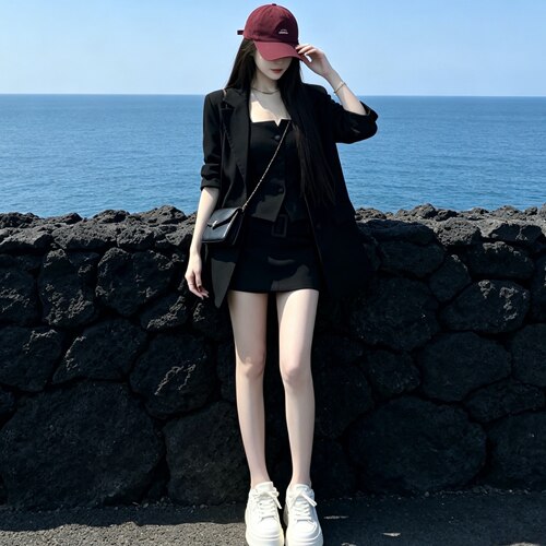 时尚FANFAN罗曼蒂克秋季韩系御姐西装外套中腰短裙气质套装小个子