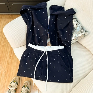 黑色满印星星抽绳休闲裤女2026春季新款高腰显瘦慵懒风松紧腰裤子