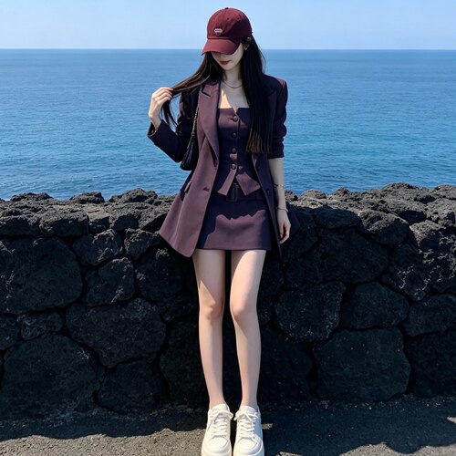 时尚FANFAN罗曼蒂克秋季韩系御姐西装外套中腰短裙气质套装小个子