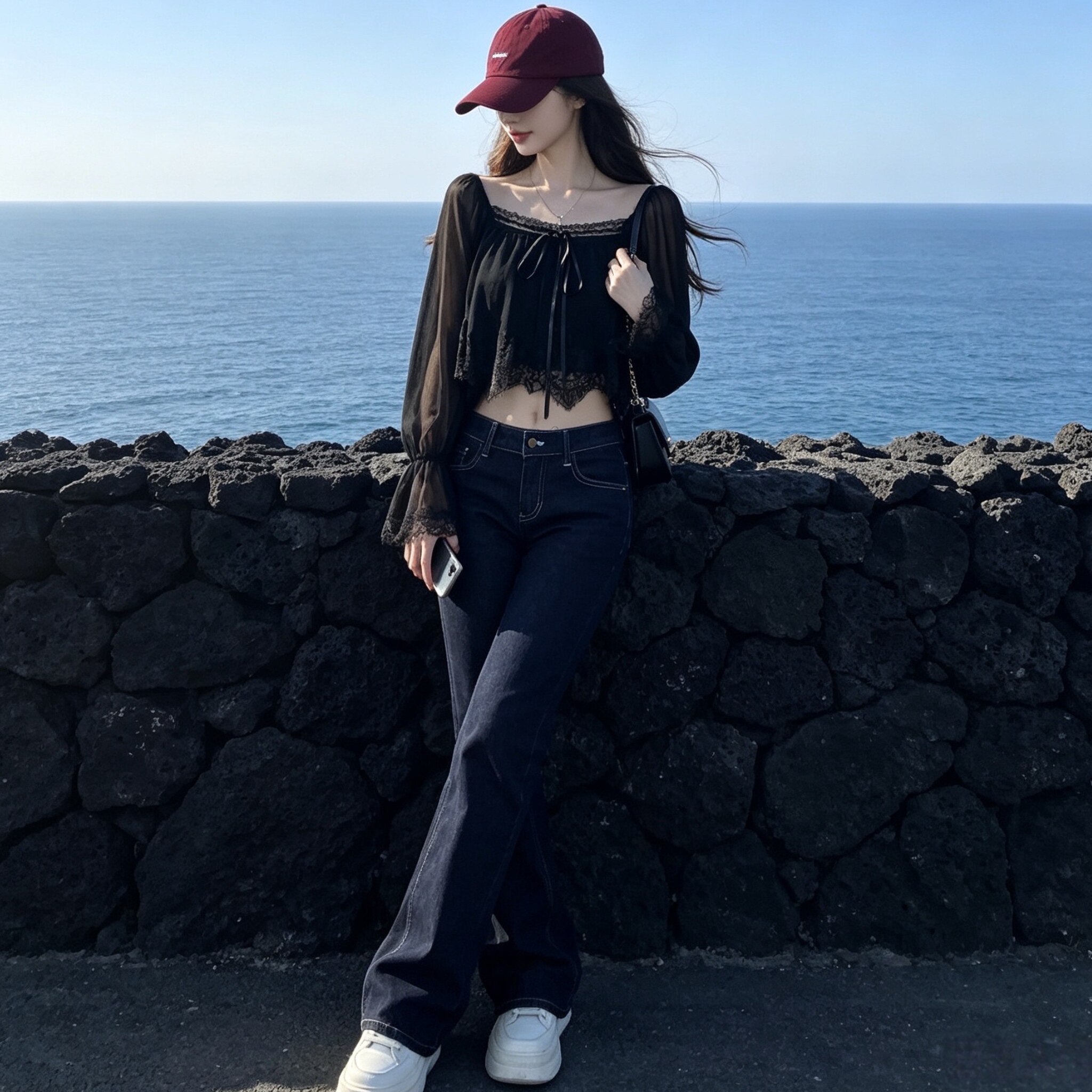 NEW 08.04 11:00 ~ 蕾丝边喇叭长袖雪纺衫女秋季短款上衣百搭显瘦