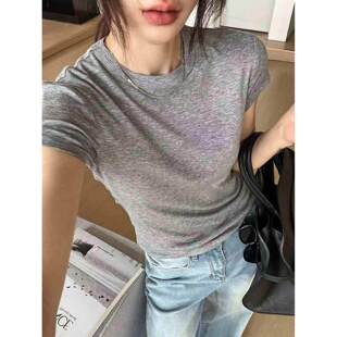 秒发RUNXI闰熙9845天丝羊毛小飞袖百搭春夏短袖T恤女短款修身上衣