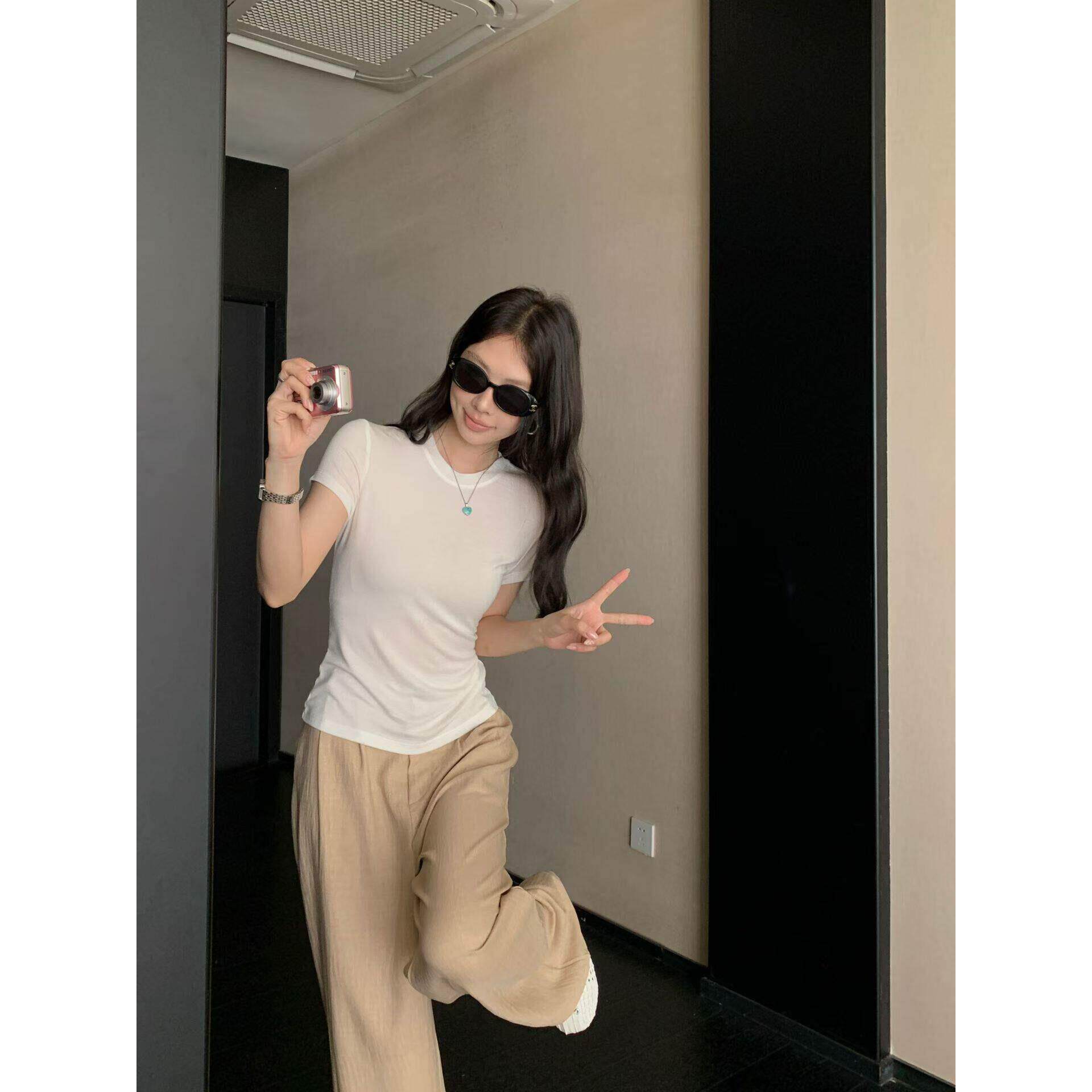现 闰熙runxi8223韩版飞飞袖T恤打底衫女26夏季软糯短袖半袖上衣