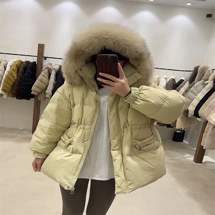 韩国东大门新款牛角扣超大毛领加厚宽松中长款东北羽绒服女大