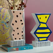 孟菲斯波普艺术几何彩色黄色波点多巴胺波浪陶瓷花瓶摆件软装 家居