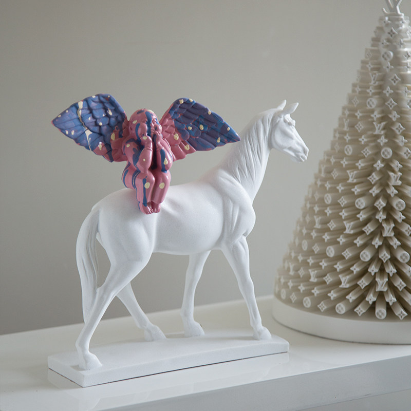 蓝调粉色彩色小天使艺术雕塑拱门人物雕像女孩法式摆件家居装饰品