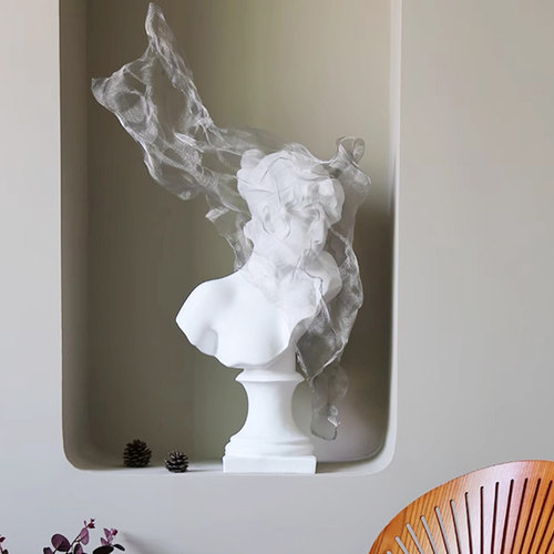 艺术面纱少女雕塑带底座摆件