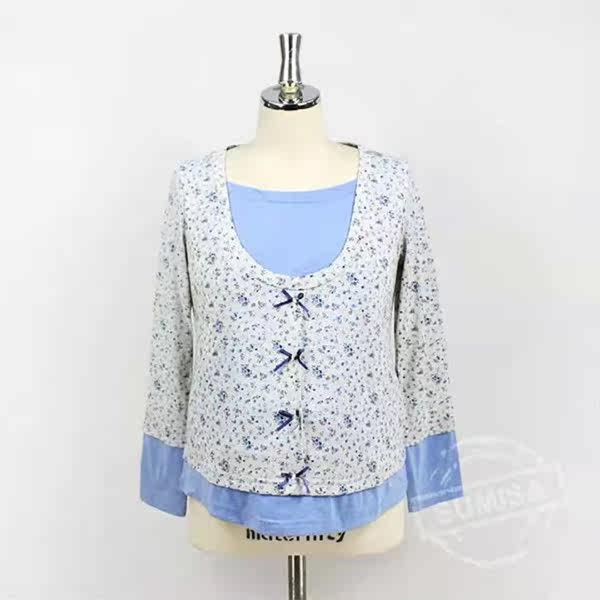 断码canlemon孕妇装全棉小碎花圆领长袖授乳棉毛衫家居日本专柜