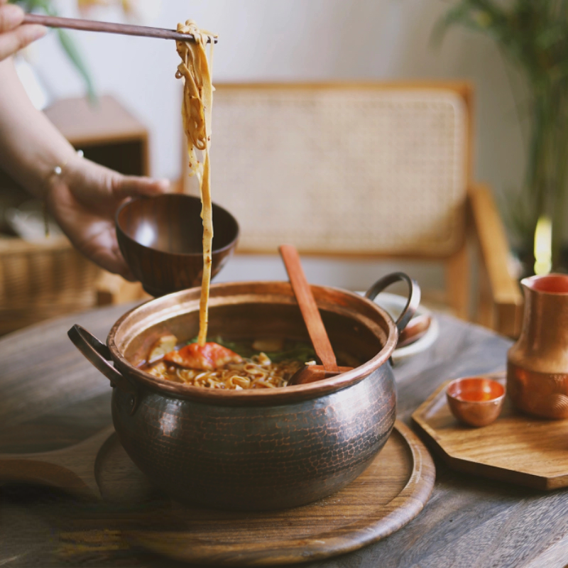 双耳精工满锤蘑菇摘钮铜锅