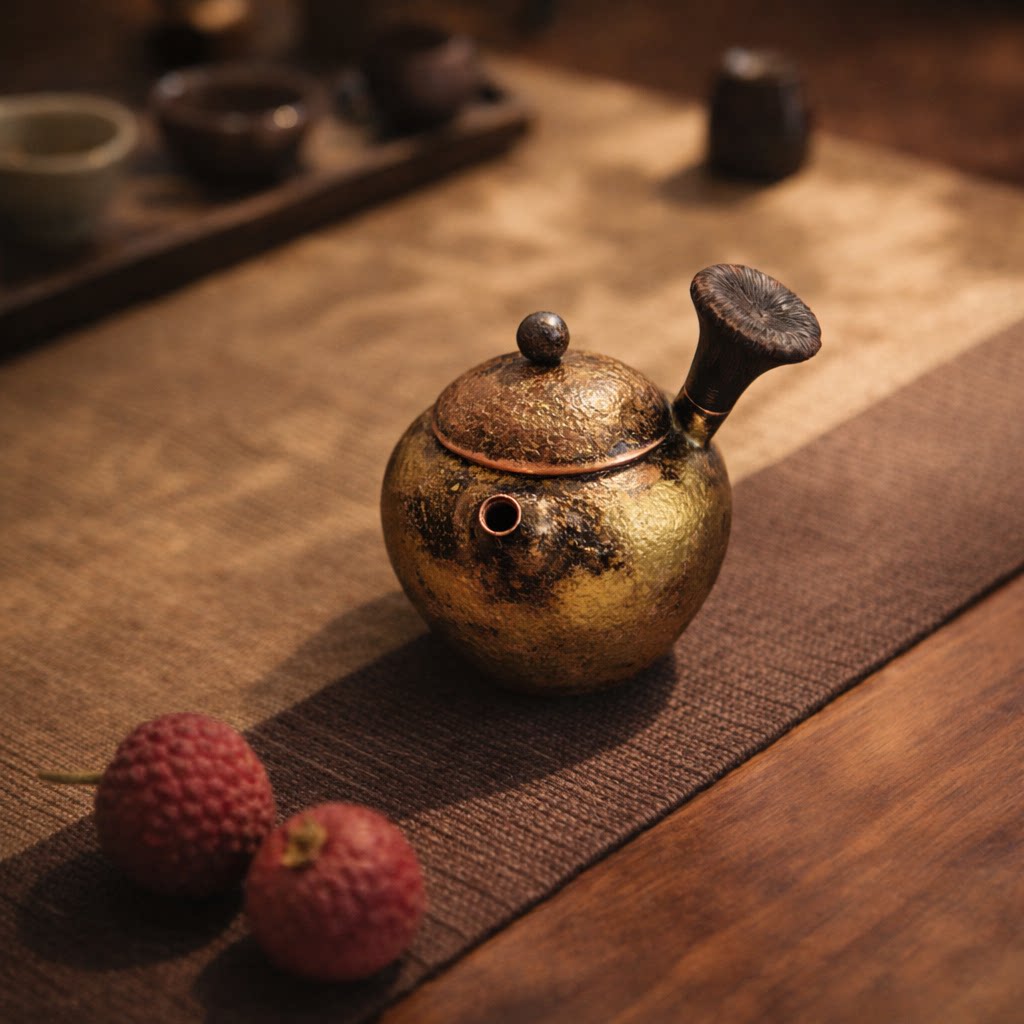云南手作铜器茶具纯手工泡茶壶紫铜侧把壶家用墩墩壶功夫茶具