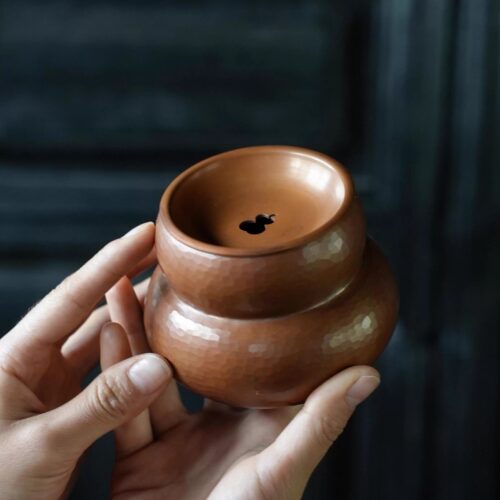 手工纯铜福禄小建水 紫铜复古做旧茶洗水盂笔洗 红铜葫芦形茶渣缸