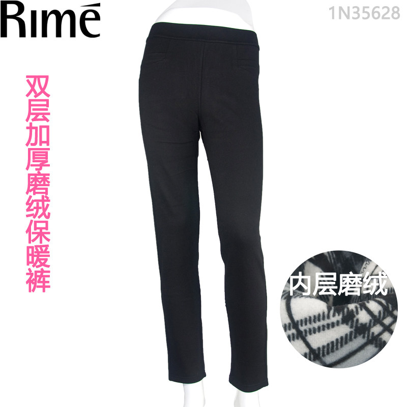 RIME韵魅加厚打底裤秋冬加绒外穿双层保暖裤显瘦九分裤1N35628