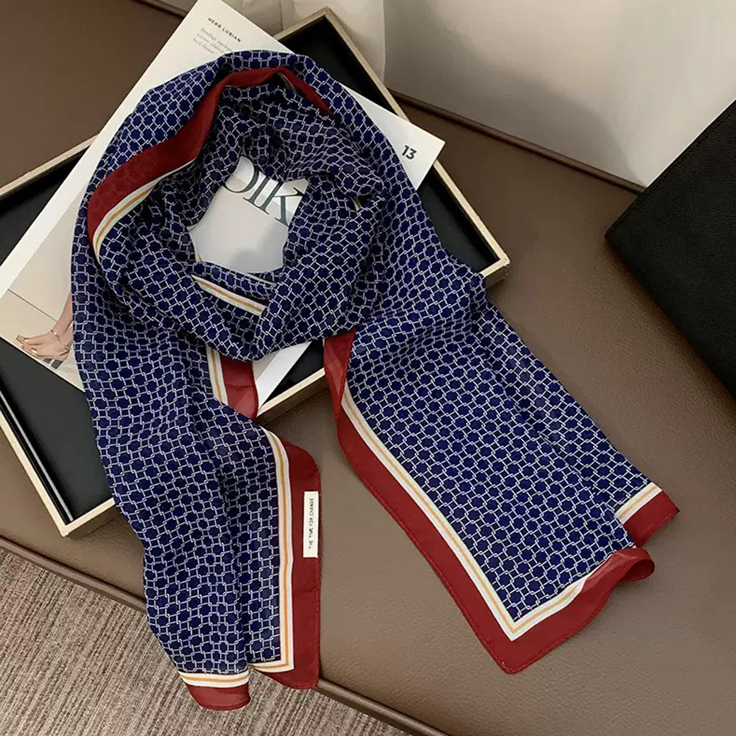 新品-初秋长条巾韩系绒雪纺丝巾女法式波点领巾发带ins装饰围巾