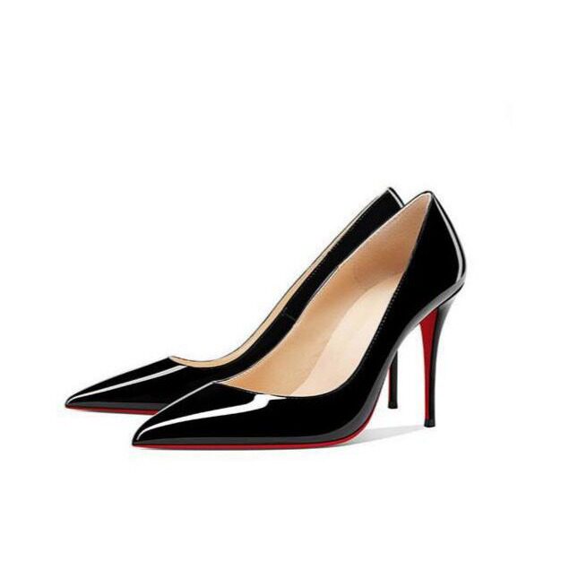 CL红底鞋黑色漆皮尖头细跟高跟鞋女2025秋冬新款红底性感时尚百搭