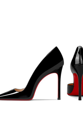 CL红底鞋黑色漆皮侧空法式小众气质2025秋冬新款尖头细跟高跟鞋女