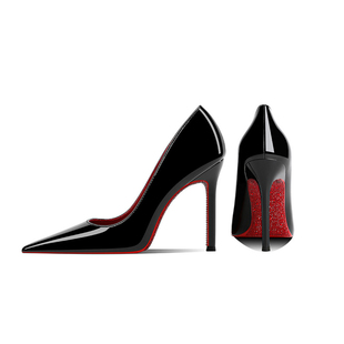 CL红底鞋2026春季新款水钻红底黑色漆皮高跟鞋女尖头细跟浅口女鞋