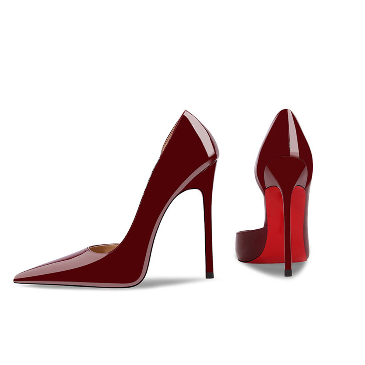 CL红底鞋酒红色漆皮侧空高跟鞋2025年秋冬季新款尖头细跟不累脚