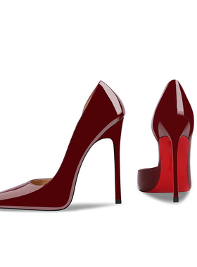 CL红底鞋酒红色漆皮侧空高跟鞋2026年春季新款尖头细跟不累脚