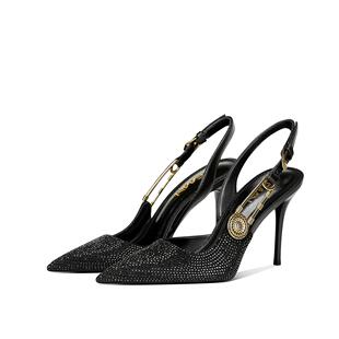 黑色法式水钻斩男高级感御姐2025秋冬季新款尖头细跟高跟鞋女