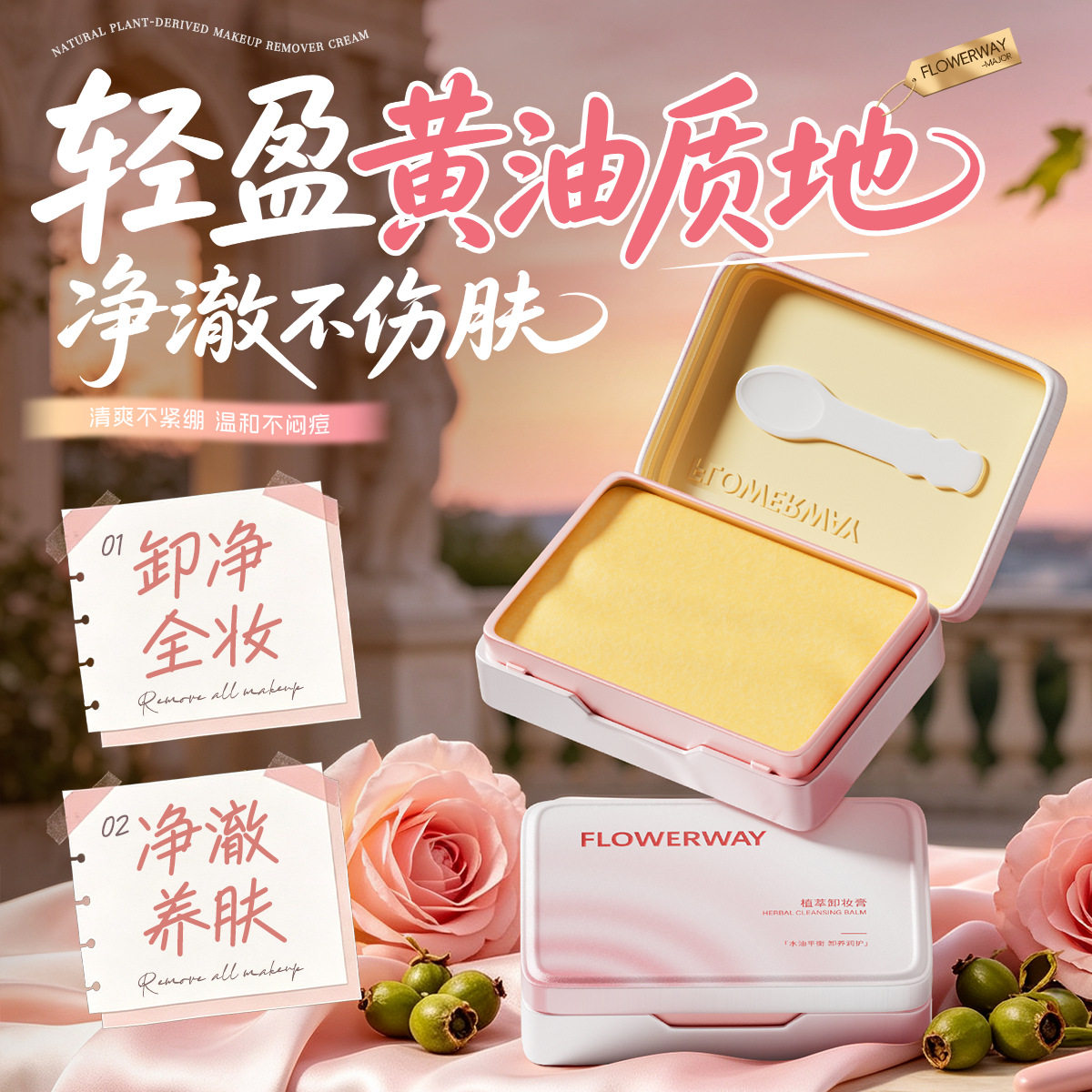 FLOWERWAY植萃卸妆膏深层清洁彩妆睫毛眼脸唇三合一小金砖卸妆膏