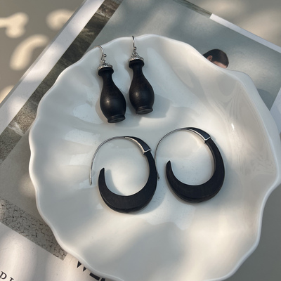 大气耳环黑檀木复古新款小众设计