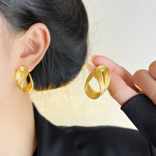 欧美风多层次长绕夸张耳环金银双色个性 高级感925银针耳钉显脸小
