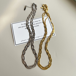 欧美双层缠绕蛇骨项链区区欧阳同款钛钢复古百搭高级感个性锁骨链