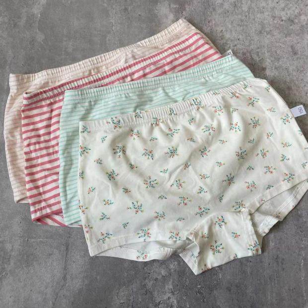 包邮B L全棉女童孩平角不夹屁屁宝宝舒适夏短条纹花内裤一包4条