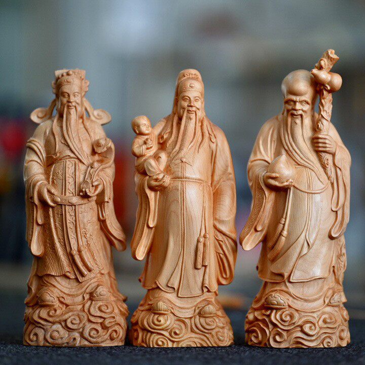 崖柏木雕福禄寿三星佛像摆件老人祝寿贺礼品文玩收藏家居工艺品