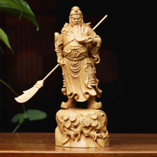 黄杨木雕抚须威武关公佛像摆设关二爷带刀武财神忠义千秋工艺品