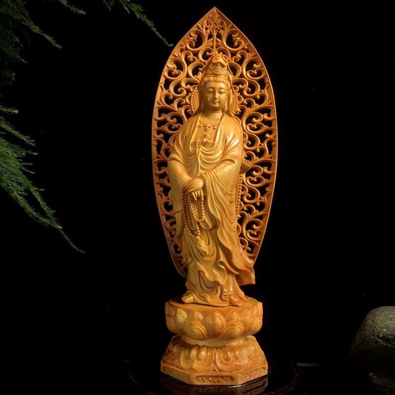 太行崖柏念珠观音摆件黄杨木雕古