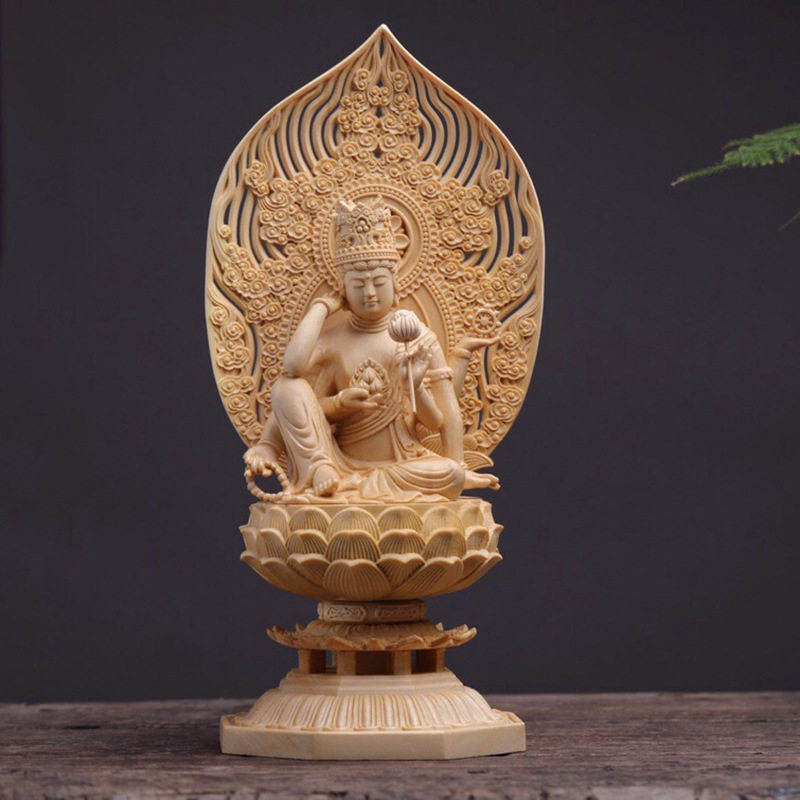 桧木精雕如意法轮王自在观音六臂金刚佛像家用供奉神像摆件装饰品