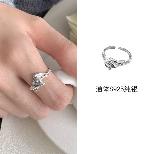 通体S925纯银波浪戒指女款