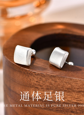 S999足银拉丝方形耳钉养耳洞